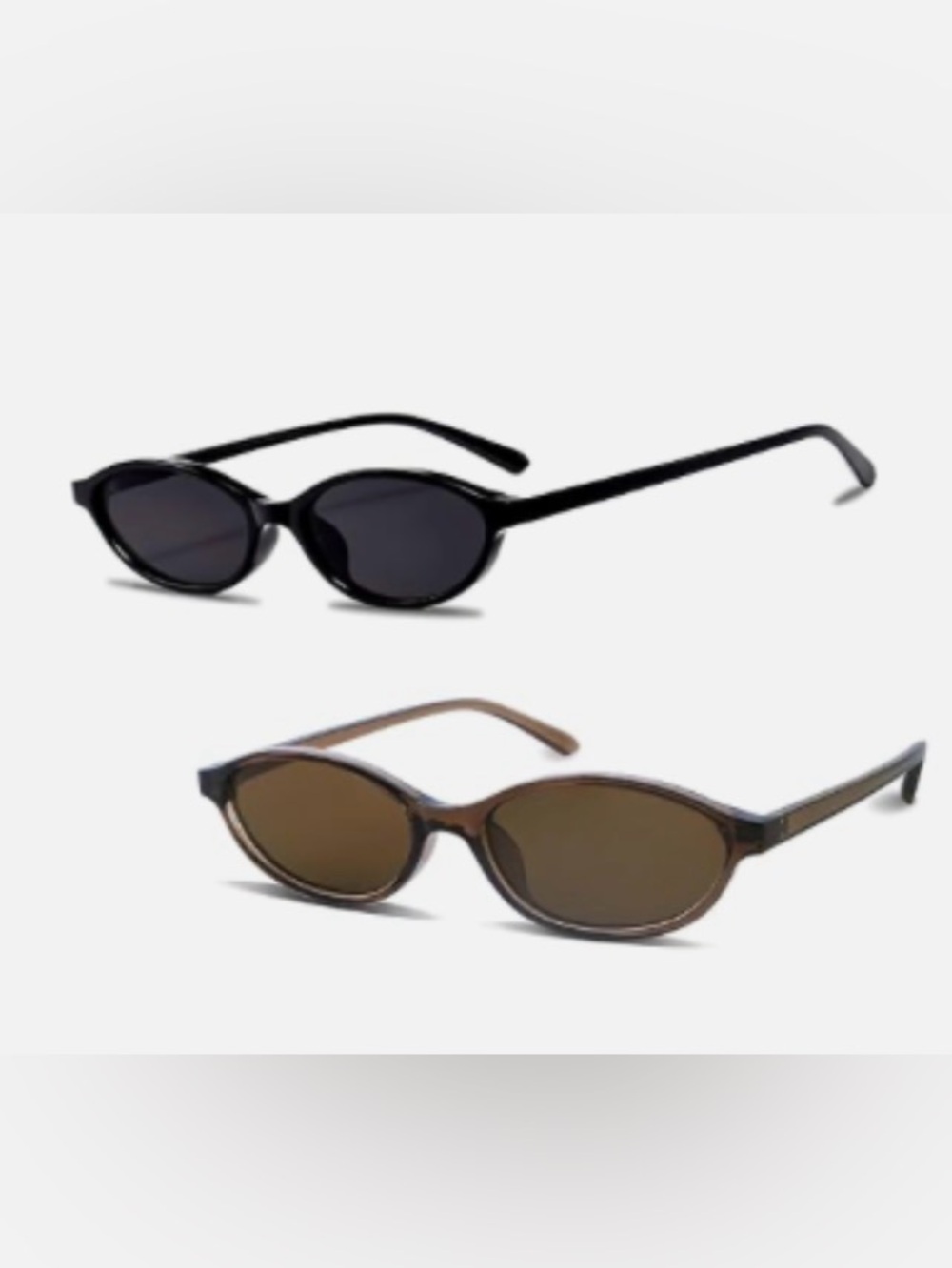 Women’s Retro 90s Narrow Oval Cat Eye Sunglasses Bundle | Black/Brown | New